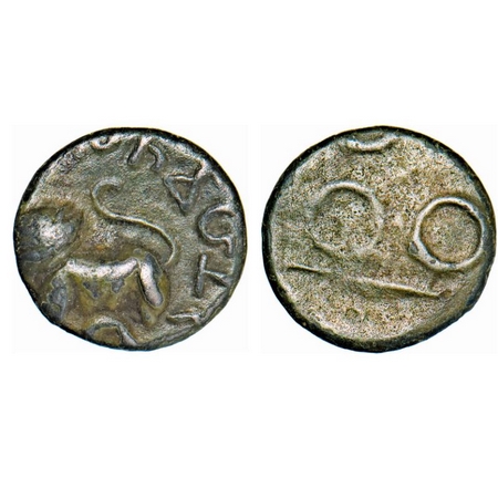 Satavahanas, Siri Satakarni, Junnar Lioness Type, Potin Unit, 1.89g, 12.98X13.56mm, Obv: L