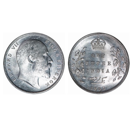 Edward VII, Silver, Rupee, 1903, Calcutta Mint, No mint mark. GK 924. Uncirculated. Scarce