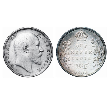 Edward VII, Silver, Rupee, 1903, Bombay Mint, 'B' raised and no dot. GK 925. Extremely Fin