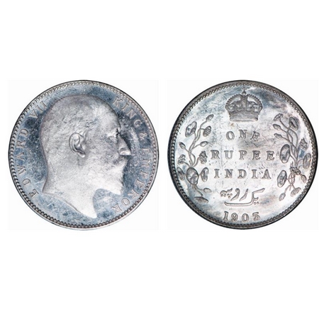 Edward VII, Silver, Rupee, 1903, Bombay Mint, 'B' incused and dot. GK 926. Brilliant Uncir