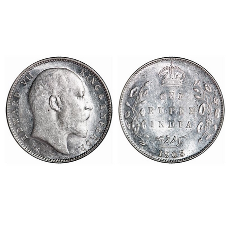 Edward VII, Silver, Rupee, 1903, Bombay Mint, 'B' incused and dot. GK 926. Brilliant Uncir