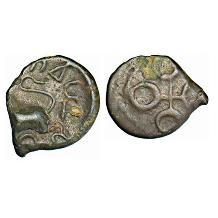 Satavahanas, Siri Satakarni, Junnar Lioness Type, Potin Unit, 2.70g, 17.66X14.23mm, Obv: L