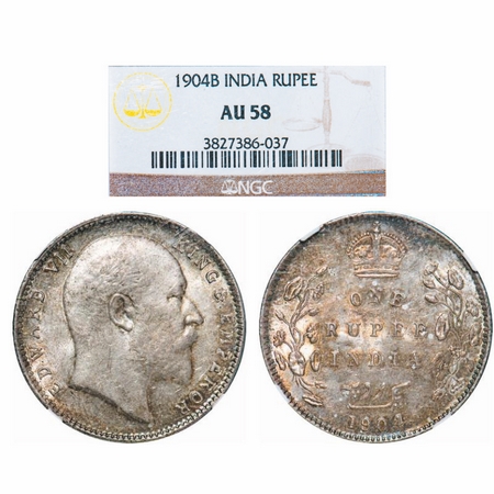 Edward VII, Silver, Rupee, 1904, Bombay Mint, 'B' incused and dot, 5 diamonds and bottom s