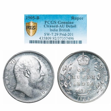 Edward VII, Silver, Rupee, 1905, Bombay Mint, 'B' incused and dot, Top stroke of numeral 5