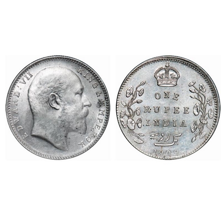 Edward VII, Silver, Rupee, 1909, Bombay Mint, 'B' incused and dot, Mis aligned die on Rev.
