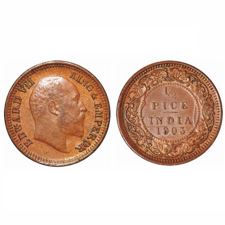 Edward VII, Copper, 1/2 Pice, 1903, Calcutta Mint, No mint mark, Complete Ghost on Reverse