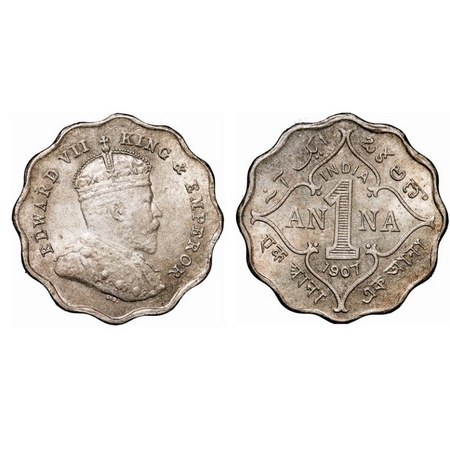 Edward VII, Copper-Nickel, 1 Anna, 1907, Bombay Mint, 'B' incused below the cross pattee o