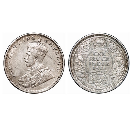 George V, Silver, Rupee, 1911, Calcutta mint, No dot, Pig-Type. GK 1021. Extremely Fine+. 