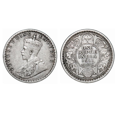 George V, Silver, Rupee, 1911, Calcutta mint, No dot, Pig-Type. GK 1021. Extremely Fine. S