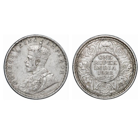 George V, Silver, Rupee, 1922, Bombay Mint, Dot. GK 1044. About Extremely Fine. Scarce.