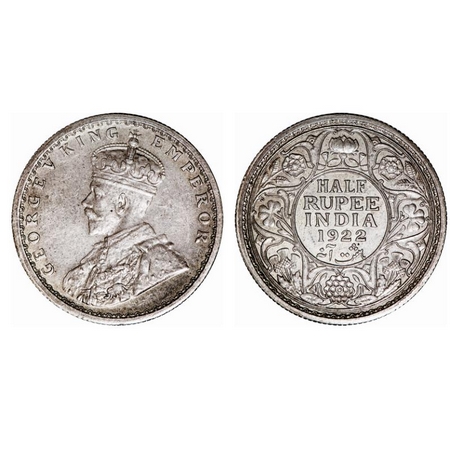 George V, Silver, Half Rupee, 1922, Calcutta Mint, No dot. GK 1059. Brilliant Uncirculated