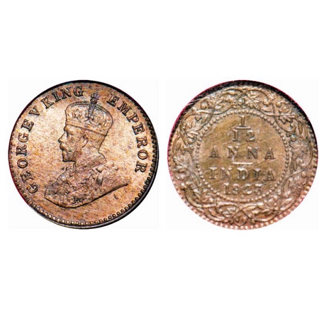 George V, Bronze, 1/12 Anna, 1923, Bombay Mint, No dot, Ghost on Rev. GK 1233. NGS Slabbed