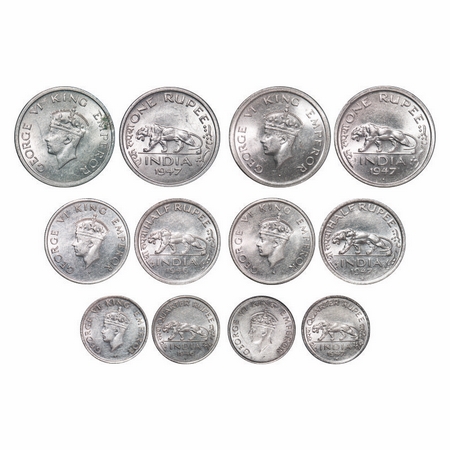 George VI, Nickel, (6 Coins), 1) Rupee, 1947, Bombay Mint, E/IV, Diamond, 2) Rupee, 1947, 
