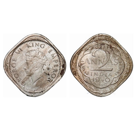 George VI, Copper-Nickel, 2 Annas, 1940, Bombay Mint, Head Type I, Dots by year. GK 1352. 