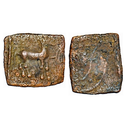 Sangam Age, Malayman, Copper, C.100 AD, 3.19g, 17.38x19.67mm, Obv: Right facing horse in f