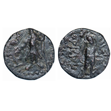 Kushana Dynasty, Kanishka I, Copper 1/4 Drachma, 4.14g, 18.25x28.28mm, Obv: King standing 