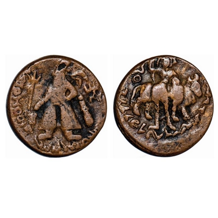 Kushanas, Vima Kadphises (100-127/8 AD), Copper Unit, 12.41g, 25.81x25.38mm, Obv: King sta