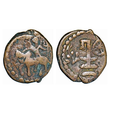 Post Kushan, Kota Kula in Punjab, Copper, 4.65g, 14.73X14.14mm, Obv: Horse rider walking t