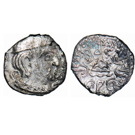 Western Kshatrapas, Rudrasena IV as mahakshatrapa, Silver Drachm, 1.42g, 13.34X13.82mm, Ob