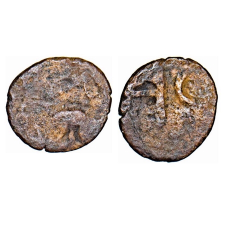 Gupta, Ramagupta, c. 375-376, Copper fraction, 0.66g, 9.69x10.77mm., Die axis 11 o'clock, 