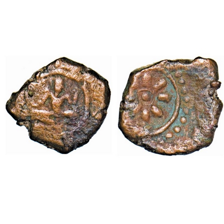 Post Guptas, Gujarat Region, Anonymous Issue, Copper Unit,1.57g, 11.73X11.20mm, Obv : Godd