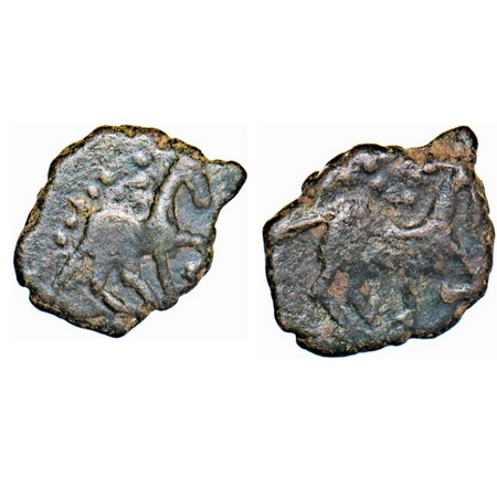 Post Guptas, Gujarat Region, Anonymous Issue, Copper Unit, 1.45g, 10.80X14.29mm, Obv : Hor