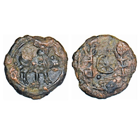 Eastern Chalukyas, Alloyed Copper, (624-641 AD) in 'Vishnukundin' fabric, 4.36g, 18.33X18.