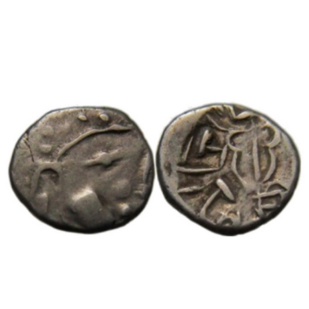 Ranavigraha, Silver drachm, 0.54g, 8.57X7.72mm, ca.712-715 AD "Yashaditya" series Obv: Kin