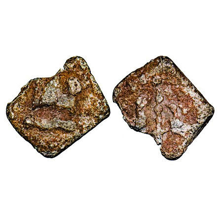 Trikutakas, Lead, 3.02g, 27.67x28.70mm, (5 Cen CE), Obv: Three arched hill with a wavy lin