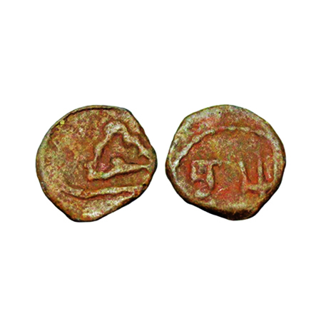 Post-Vakataka, Lead, 1.29gm,12x12 mm, Obv: three arched hill, Rev: Bramhi legend vibhuti,?
