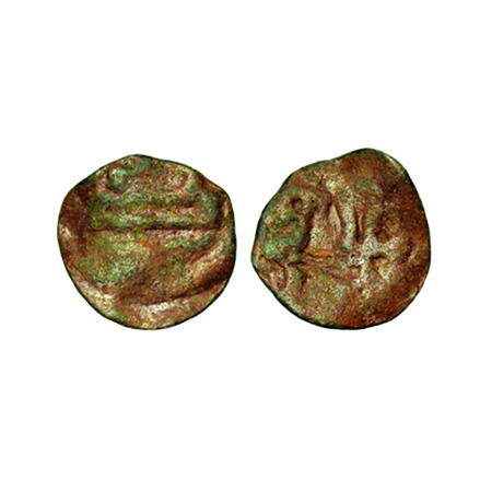 Post-Vakataka, Lead, 0.88gm,12x12 mm, Obv: three arched hill, Rev: Bramhi legend vibhuti,?