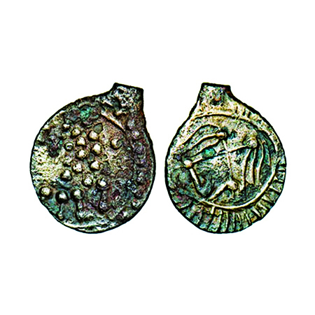Eastern Chalukyas, Fraction, Alloyed Copper, 0.70g, 12.23x10.80mm, “Vishnukundin” type, Ob