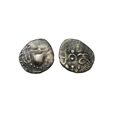 Rashtrakutas, Silver Dramma, 0.35g, 6 x 6mm, (750-800 AD), Obv: Profile bust of a king, fa