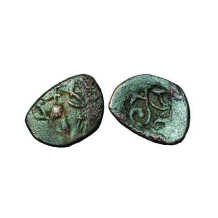 Rashtrakutas, Anonymous, Copper Drachm, 1.75gm, 10x12 mm, Obv: King bust to right, Rev: Br