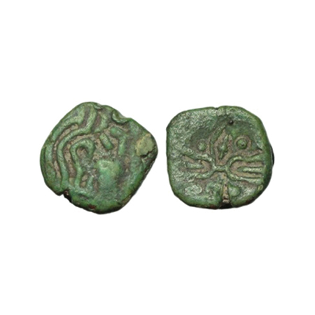 Rashtrakutas, Anonymous, Copper Drachm, 1.23g, 9x9 mm, Obv: King bust to right, Rev: Aroun