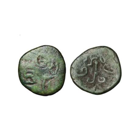 Rashtrakutas, Anonymous, Copper Drachm, 0.74g, 10x10 mm, Obv: Bramhi bold legend around, R