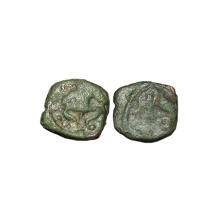 Rashtrakutas, Anonymous, Copper Drachm, 0.66g, 6x6mm, Obv: Front facing garuda seated, Rev