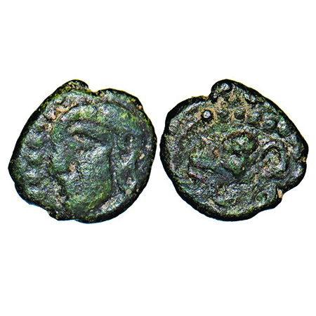 Post Gupta, Copper, 0.81g, (6-7 Cen AD), Obv: Bust of king to left within a dotted border,