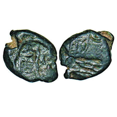 Post Gupta, Copper, 1.97g, (6-7 Cen AD), Obv: Bust of king to right, Rev: Battle axe withi