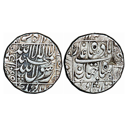 Shah Jahan I, Silver Rupee, 11.47g, Surat Mint, AH 1055/19 RY, name of four caliphs and ka
