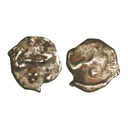 Muhammad Shah, Silver, 1/32 Rupee (1/2 Anna), 0.23g, Khujista Buniyad Mint. KM.A431. About