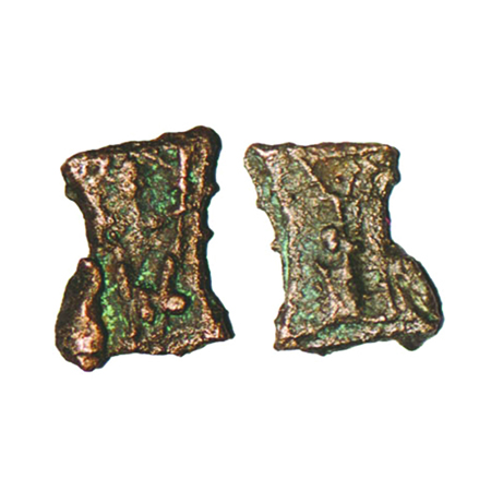 Kaushambi Region, Uninscribed Damru Shaped, Copper Unit, 0.46gm, 9.72x9.71mm, Obv: A crude