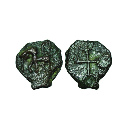 Kaushambi Region, Cast Copper, 1.04 gm, 10x10 mm, Obv: Elephant walking to left above whee
