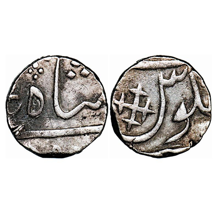 Broach, Silver, 1/2 Rupee, 5.68g, Imtaya-Ud-Daula, (AH 1182-1186/1768-1772 AD), Obv: Shah 