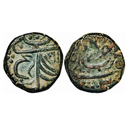 Jaora, Copper Paisa, 13.18g, Hammered Coinage, AH 1295, Persian 'Ain', flag and inscriptio