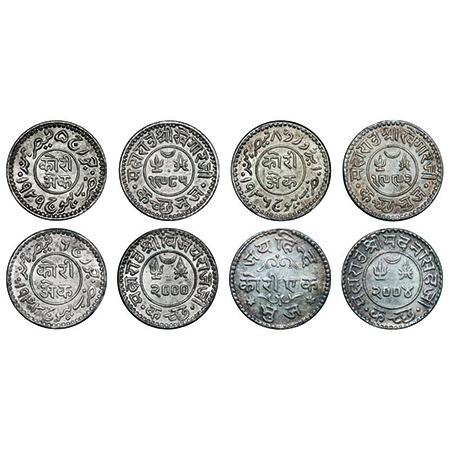 Kutch, Silver, Kori, (4 coins), Khengarji III, VS 1985/1929, 1992/1936 AD, Vijayrajji VS 2