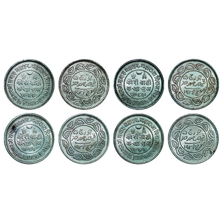 Kutch, Silver, 2 ½ Kori, (4 coins), Khengarji III, VS 1988/1932, 1989/1932, 1989/1933, 199