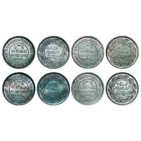 Kutch, Silver, 2 ½ Kori, (4 coins), Khengarji III, VS 1991/1934, 1991/1935, 1992/1935, 199