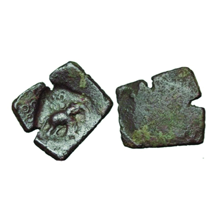 Ujjain, Central India, Counter struck, Copper unit 3,17gm, 21x22 mm, Obv: Ujjain local cou