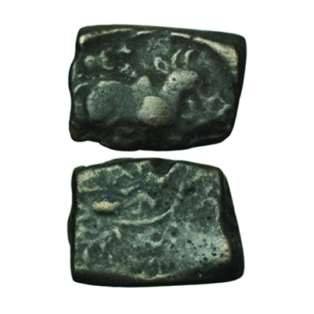 Ujjain, anonymous issue, Copper Unit, 7.73 gm,18x14 mm, (200 - 100 BC), Obv: Bull Facing r